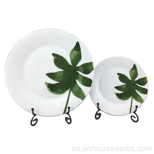 Diseño de plantas verdes placas de cena de porcelana